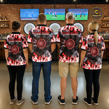 Red Flaming Tiger Men Dart 1/4-Zip Shirts Personalized Name & Team Fire Flame Dart Jerseys NYN2102