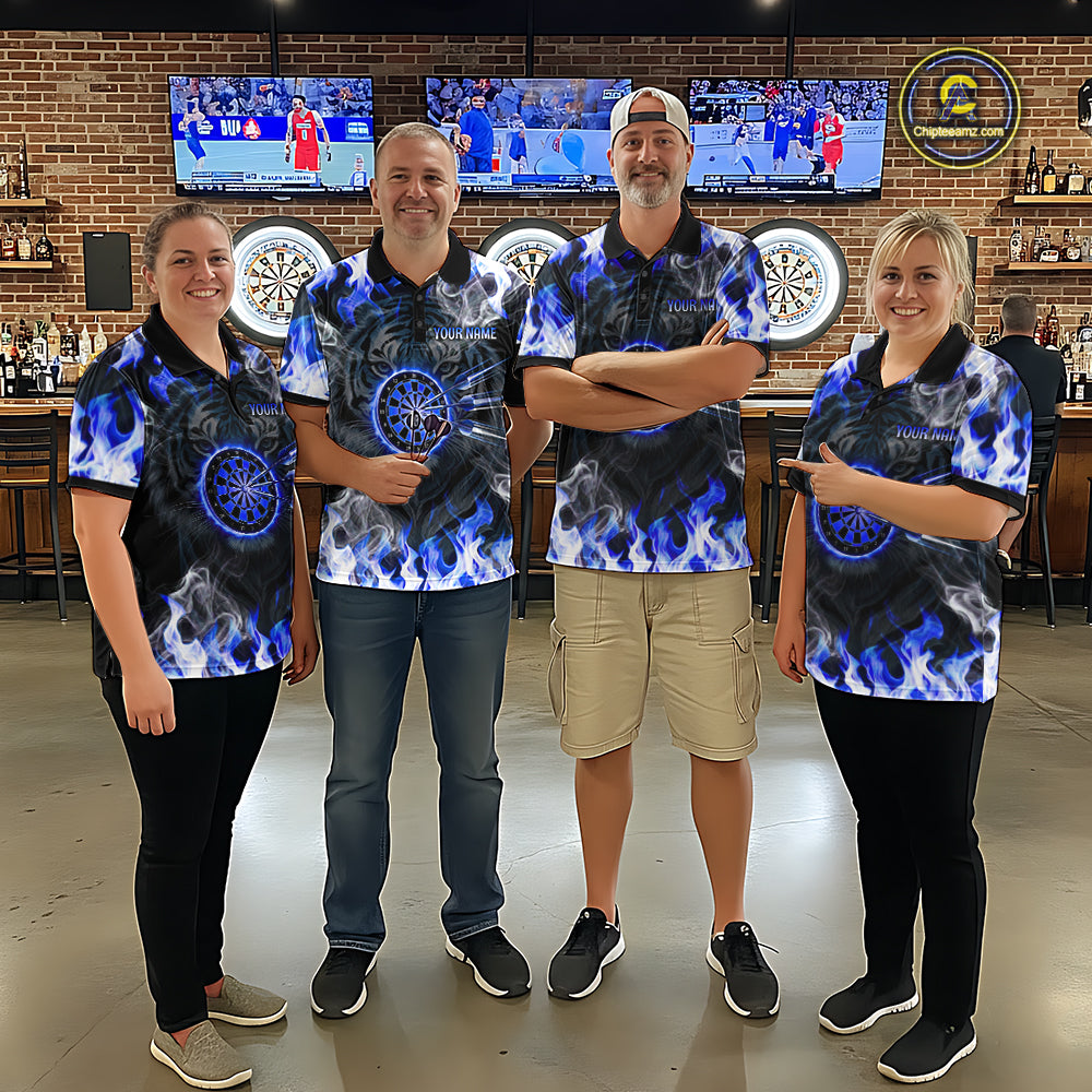 Blue Flaming Tiger Women Dart 1/4-Zip Shirts Personalized Name & Team Fire Flame Dart Jerseys NYN2103