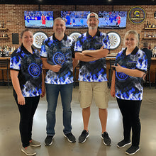 Load image into Gallery viewer, Blue Flaming Tiger Men Dart Polo Shirts Personalized Name &amp; Team Fire Flame Dart Jerseys NYN2103