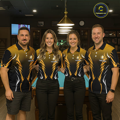 Custom Yellow Flames 8 Ball Men's Billiard Shirts Personalized Billiard Cue Attire Gifts NYN2339