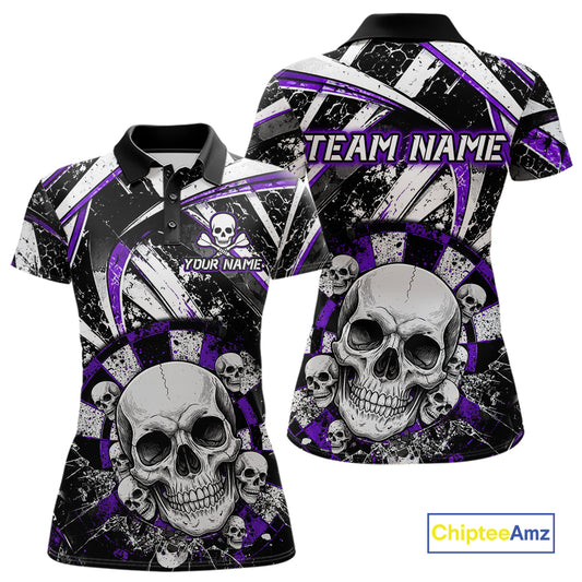 Black & Purple Dartboard Grunge Women Darts Polo Shirts Custom Multi-Skull Dart Team Jerseys NYN2350