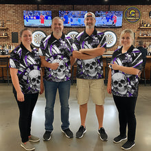 Load image into Gallery viewer, Black &amp; Purple Dartboard Grunge Women Darts Polo Shirts Custom Multi-Skull Dart Team Jerseys NYN2350