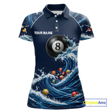 Load image into Gallery viewer, Blue Waving 8 Ball Pool Shirts Custom Billiard Pool Shirts For Women 3D Billiard Team Attire NYN2978