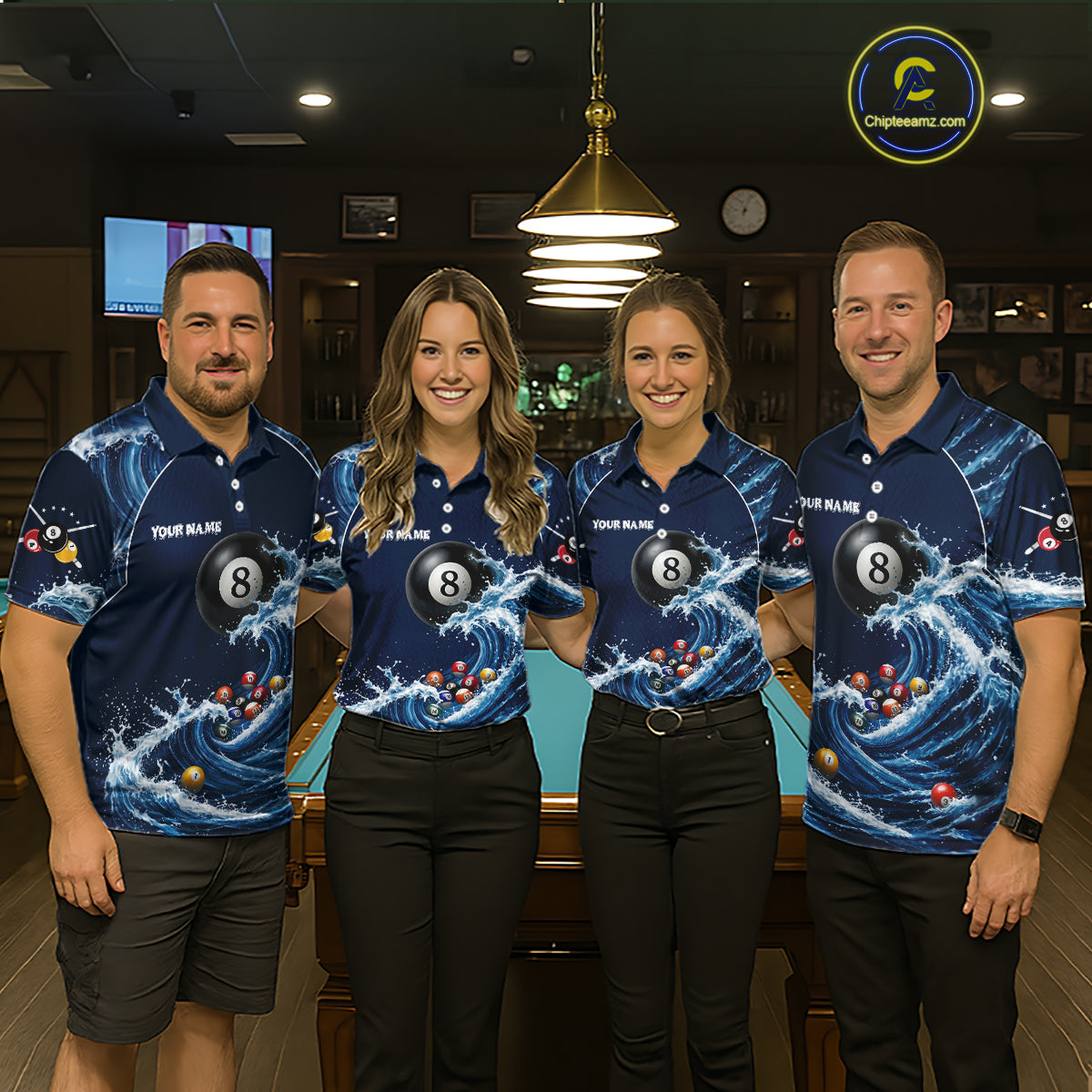 Blue Waving 8 Ball Pool Shirts Custom Billiard Pool Shirts For Women 3D Billiard Team Attire NYN2978