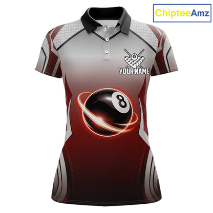 Black And Red 8 Ball Pool Women Billiard Polo & Quarter Zip Shirt Custom 8  Ball Billiard Team Jersey NYN2986