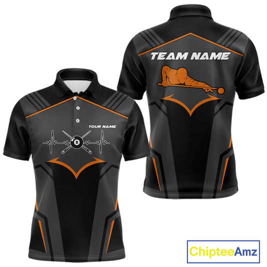 Custom 8 Ball Pool Team Shirts Men's Billiard Attire Personalized Billiard Ballls Gifts|Orange NYN2395
