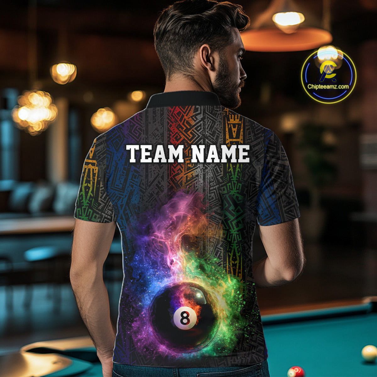 Tribal Colorful Smoke 8 Ball Pool Team Shirt Custom Men Billiards Balls Polo & 1/4-Zip Attire NYN2398
