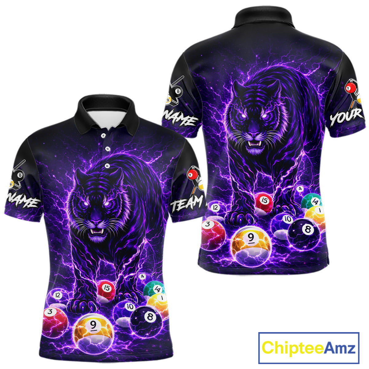 Thunder Purple Horror Tiger Pool Ball Billiard Shirt For Men Custom 8 Ball Billiard Team Attire NYN2629