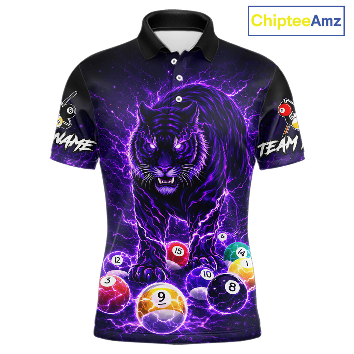 Thunder Purple Horror Tiger Pool Ball Billiard Shirt For Men Custom 8 Ball Billiard Team Attire NYN2629