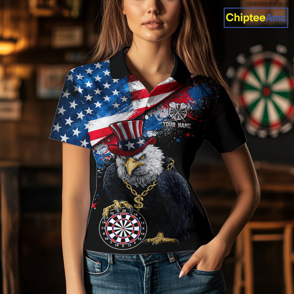 Personalized American Flag Splatter Eagle Dart Shirts For Women Patriotic Dart Polo & 1/4-Zip Jersey NYN2777
