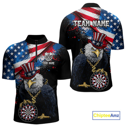 Personalized American Flag Splatter Eagle Dart Shirts For Men Patriotic Dart Polo & 1/4-Zip Jersey NYN2777