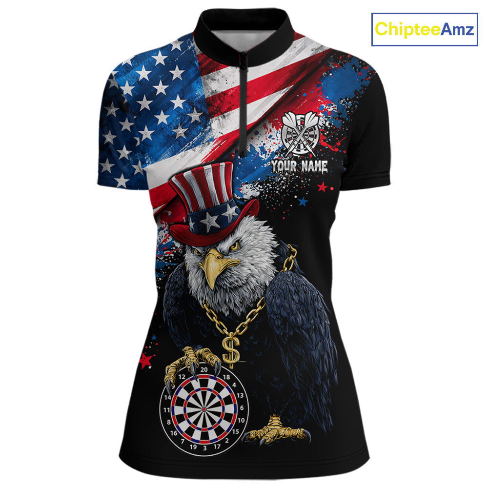 Personalized American Flag Splatter Eagle Dart Shirts For Women Patriotic Dart Polo & 1/4-Zip Jersey NYN2777