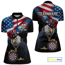 Load image into Gallery viewer, Personalized American Flag Splatter Eagle Dart Shirts For Women Patriotic Dart Polo &amp; 1/4-Zip Jersey NYN2777