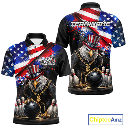 Custom American Flag Splatter Eagle Bowling Team Shirts For Men Patriotic Outfits Bowling Jersey NYN2779