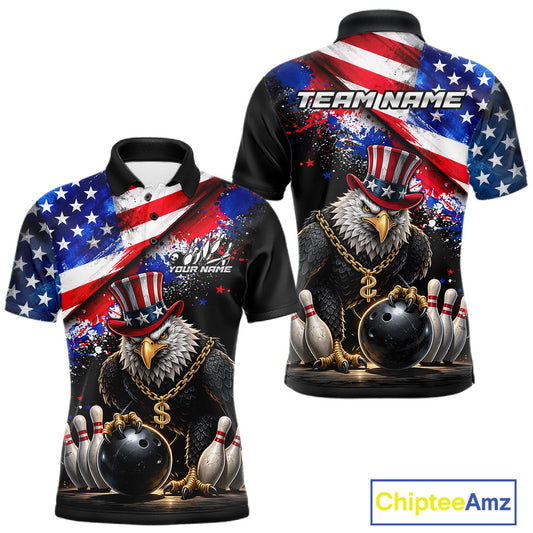 Custom American Flag Splatter Eagle Bowling Team Shirts For Men Patriotic Outfits Bowling Jersey NYN2779