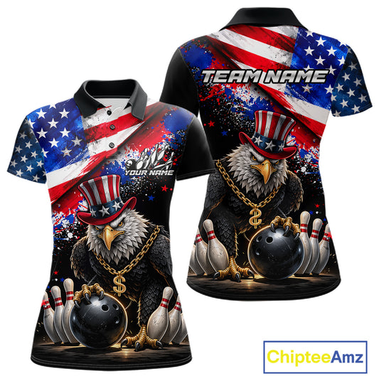 Custom American Flag Splatter Eagle Bowling Team Shirts For Men Patriotic Outfits Bowling Jersey NYN2779