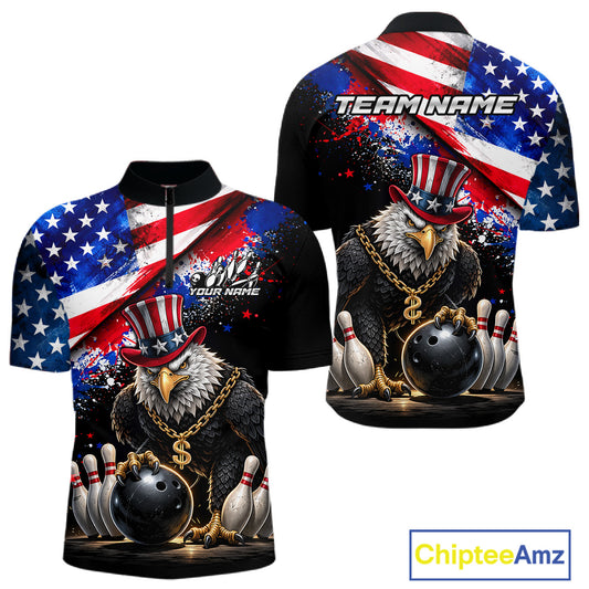 Custom American Flag Splatter Eagle Bowling Team Shirts For Men Patriotic Outfits Bowling Jersey NYN2779