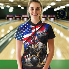 Load image into Gallery viewer, Custom American Flag Splatter Eagle Bowling Team Shirts For Men Patriotic Outfits Bowling Jersey NYN2779