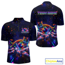 Load image into Gallery viewer, Funny Cat Bowling Polo Quarter Zip Shirt For Men Custom Colorful Galaxy Team Jersey
