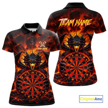 Load image into Gallery viewer, Fire Flame Dragon Black &amp; Red Dartboard Dart Polo Shirts For Women Custom Dart Team Shirts NYN2673