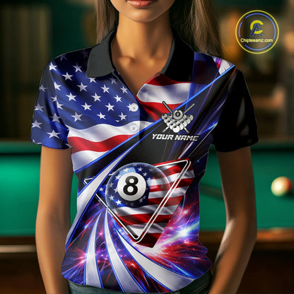 Personalized Colorful Galaxy American Flag 8 Ball Pool Billiard Shirts For Women Billiard Attire Gifts NYN2791