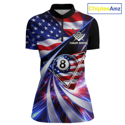 Personalized Colorful Galaxy American Flag 8 Ball Pool Billiard Shirts For Women Billiard Attire Gifts NYN2791