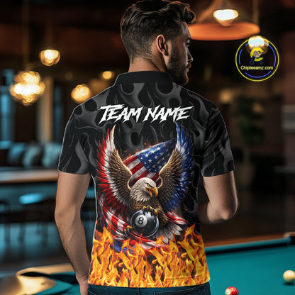 Personalized Fire Flame US Flag Eagle 8 Ball Pool Billiard Shirts For Men Patriotic Billiard Gifts NYN2793
