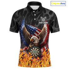 Load image into Gallery viewer, Personalized Fire Flame US Flag Eagle Dart Polo &amp; 1/4-Zip Shirts For Men Patriotic Dart Gifts NYN2795
