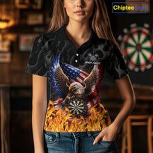 Load image into Gallery viewer, Personalized Fire Flame US Flag Eagle Dart Polo &amp; 1/4-Zip Shirts For Women Patriotic Dart Gifts NYN2795