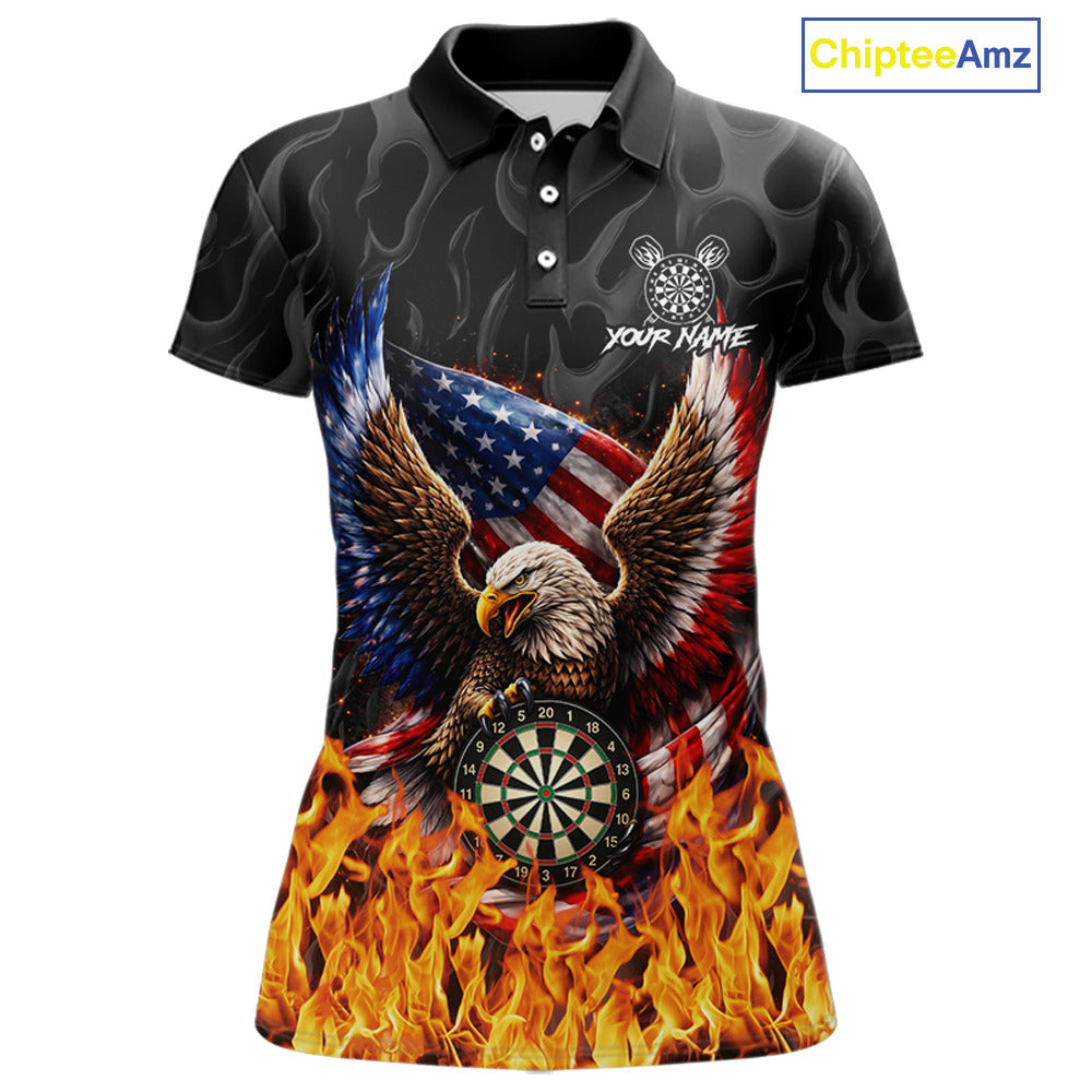 Personalized Fire Flame US Flag Eagle Dart Polo & 1/4-Zip Shirts For Women Patriotic Dart Gifts NYN2795