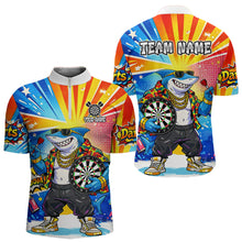 Load image into Gallery viewer, Funny Rich Cool Shark Hold Dartboard Men Darts 1/4-Zip Shirt Custom Pop Art Dart League Shirt NYN2646
