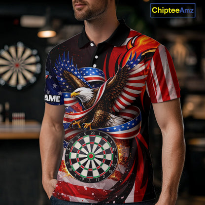 Custom US Flag Funny Eagle Dartboard Darts Men Polo & 1/4-Zip Shirts Patriotic Dart Team Jerseys NYN2805