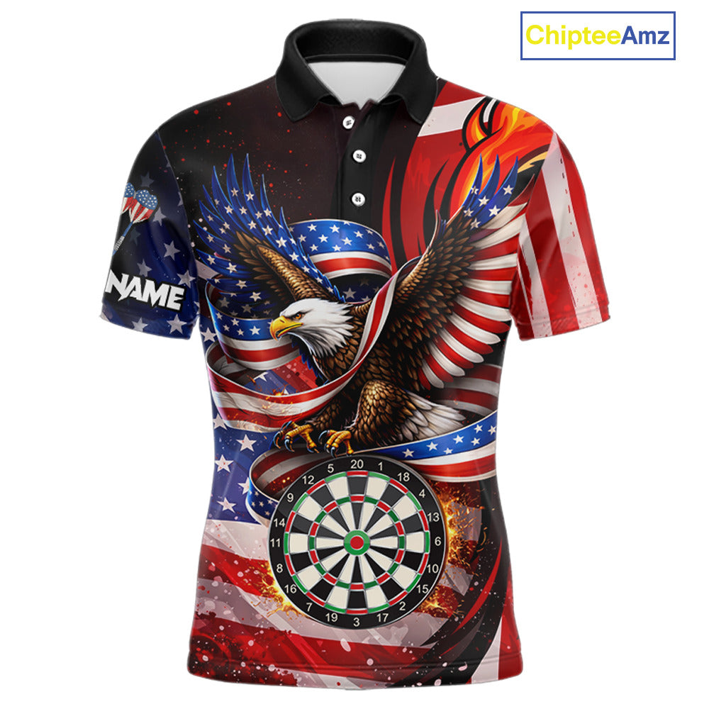 Custom US Flag Funny Eagle Dartboard Darts Men Polo & 1/4-Zip Shirts Patriotic Dart Team Jerseys NYN2805