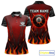 Load image into Gallery viewer, Personalized 8 Ball Red Flames Pool Billiard Polo &amp; 1/4 Zip For Women Custom Camo Billiard Team Jerseys NYN3011