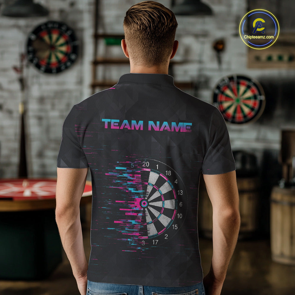 Pink And Blue Strike Dartboard Darts Polo 1/4-Zip Shirt For Men Custom Darts Team Jersey NYN4002