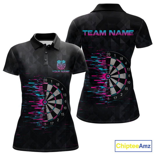 Pink And Blue Strike Dartboard Darts Polo 1/4-Zip Shirt For Women Custom Darts Team Jersey NYN4002