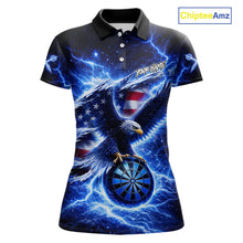 Load image into Gallery viewer, Thunder Torn US Flag Eagle Dartboard Women Darts Polo Shirt Custom Patriotic Dart League Shirt NYN2649