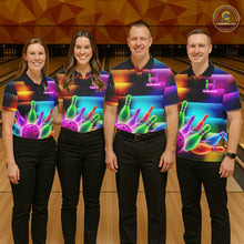Load image into Gallery viewer, Mens Neon Light Bowling Team Shirts Personalized Colorful Ball &amp; Pins Bowling Attire NYN3449