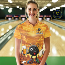 Load image into Gallery viewer, Womens Funny Beer Bowling Ball Shirts For Men Custom Team Polo Quarter-Zip Bowling Jerseys NYN3454