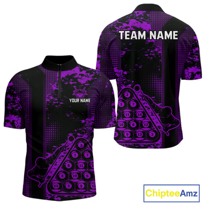 Purple Grunge Human Playing Ball Pool Men Polo & 1/4-Zip Shirt Custom Billiards Ball Jerseys NYN2431