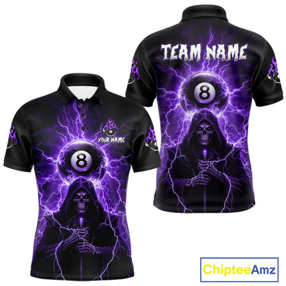 Grim Reaper Thunder Purple 8 Ball Pool Men Polo & 1/4-Zip Shirt Custom Billiards Ball Jerseys NYN2432