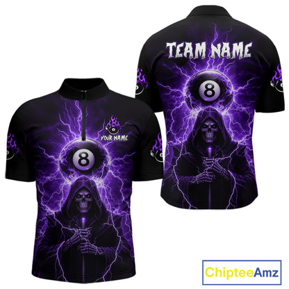 Grim Reaper Thunder Purple 8 Ball Pool Men Polo & 1/4-Zip Shirt Custom Billiards Ball Jerseys NYN2432