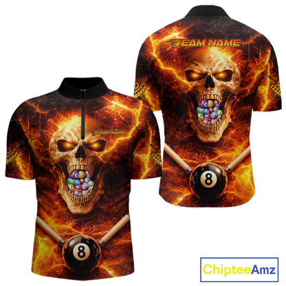 Thunder Red Skull Billiard 8 Ball & Sticks Billiard Shirt For Men Personalized Billiard Ball Shirts NYN2655