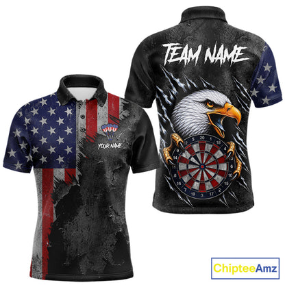 Personalized Grunge American Flag Eagle Men's Darts Polo Shirt Mockup, USA Dart Tournament Uniform