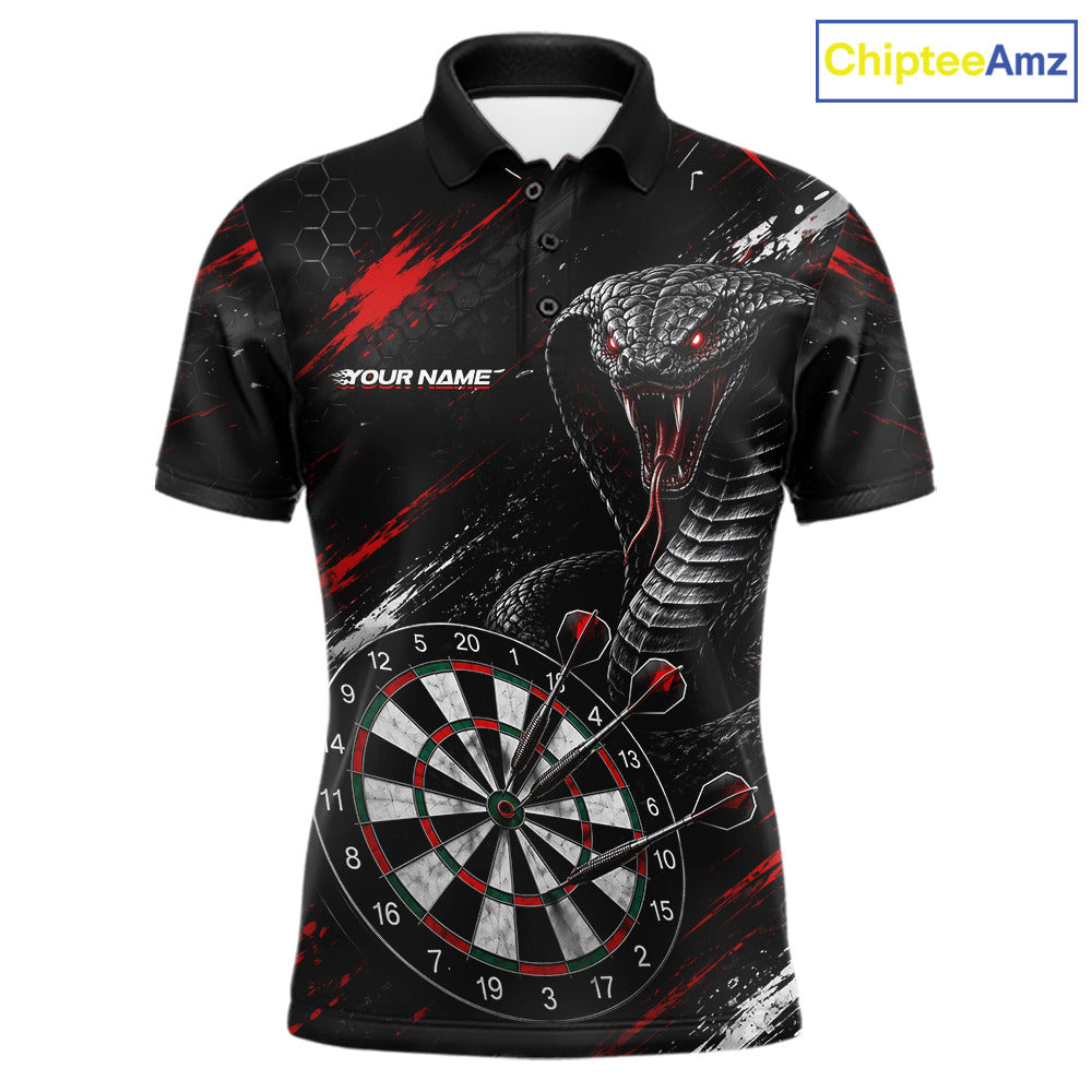 Black Red Cobra Men's Darts Polo Shirt Mockup, Professional Cobra Dart Team Jersey
