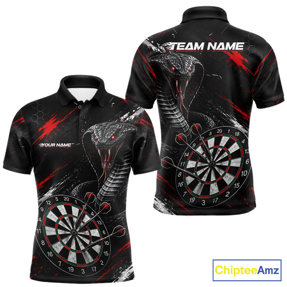 Black Red Cobra Men's Darts Polo Shirt Mockup, Professional Cobra Dart Team Jersey