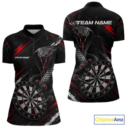 Black Red Cobra Women's Quarter-Zip Darts Shirt Mockup, Personalized Cobra Tournament Apparel