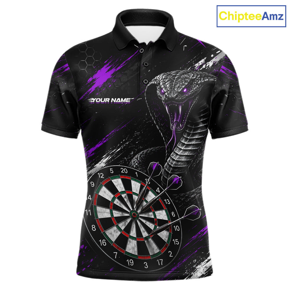 Black Purple Cobra Men's Darts Polo Shirt Mockup, Professional Cobra Dart Team Jersey
