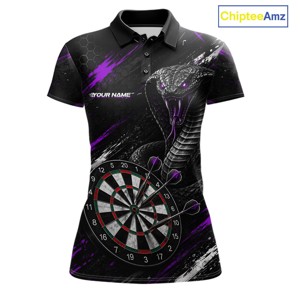 Black Purple Cobra Women's Darts Polo Shirt Mockup, Custom Cobra Dart Tournament Jersey, Personalized League Apparel