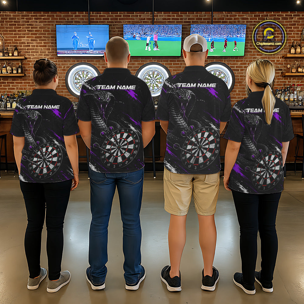 Dart team wearing Black Purple Cobra Personalized Tournament Jerseys, Professional Dart Team Uniforms